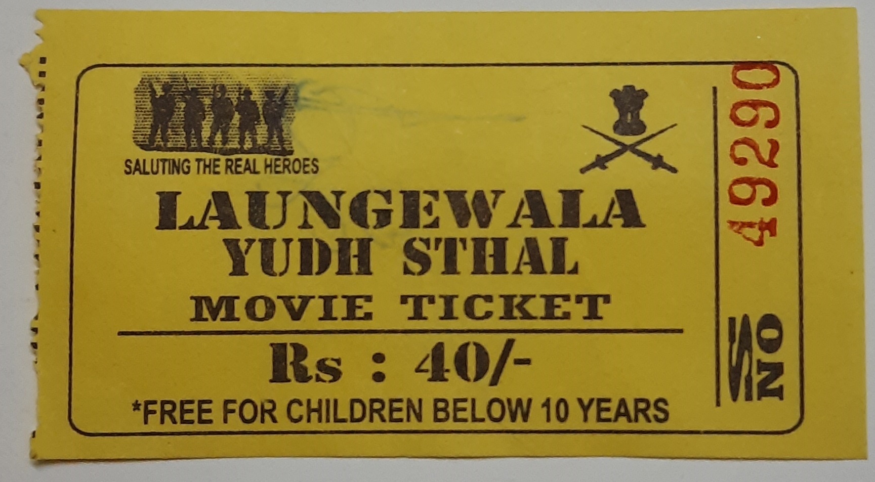 Movie ticket for Longewala War film 