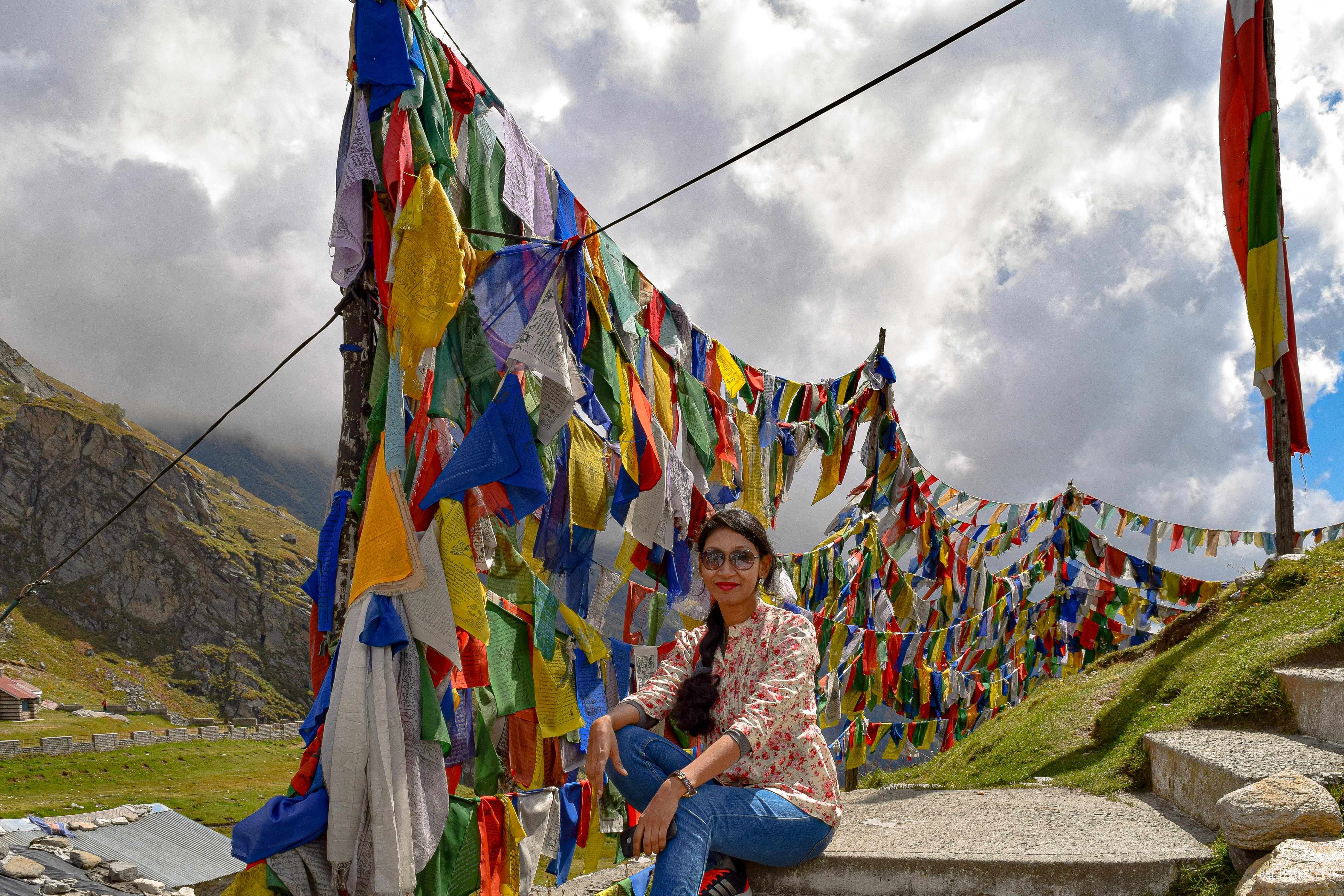 With the prayer flags