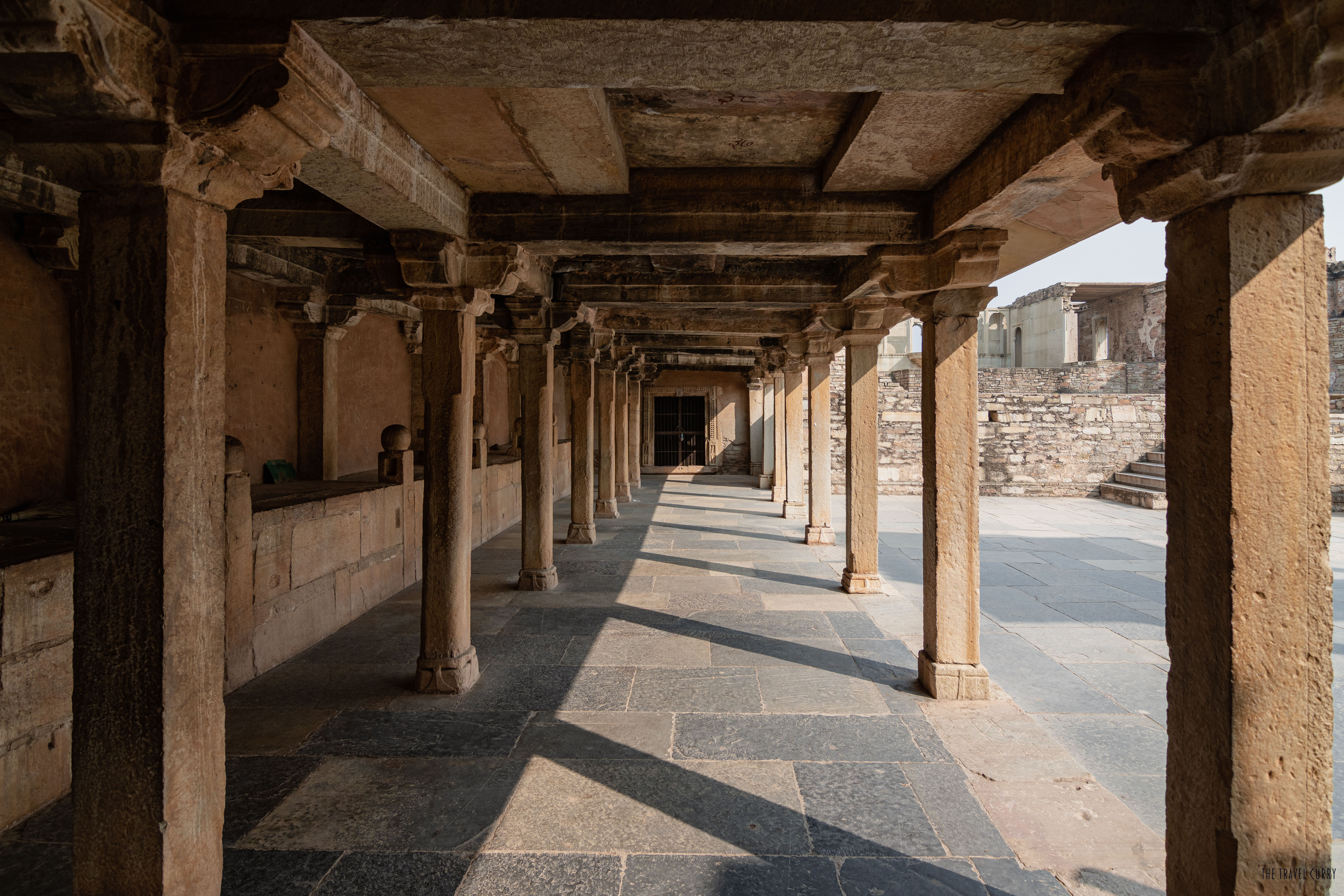 The pillared porch near the entrance of Rana Kumbha Mahal