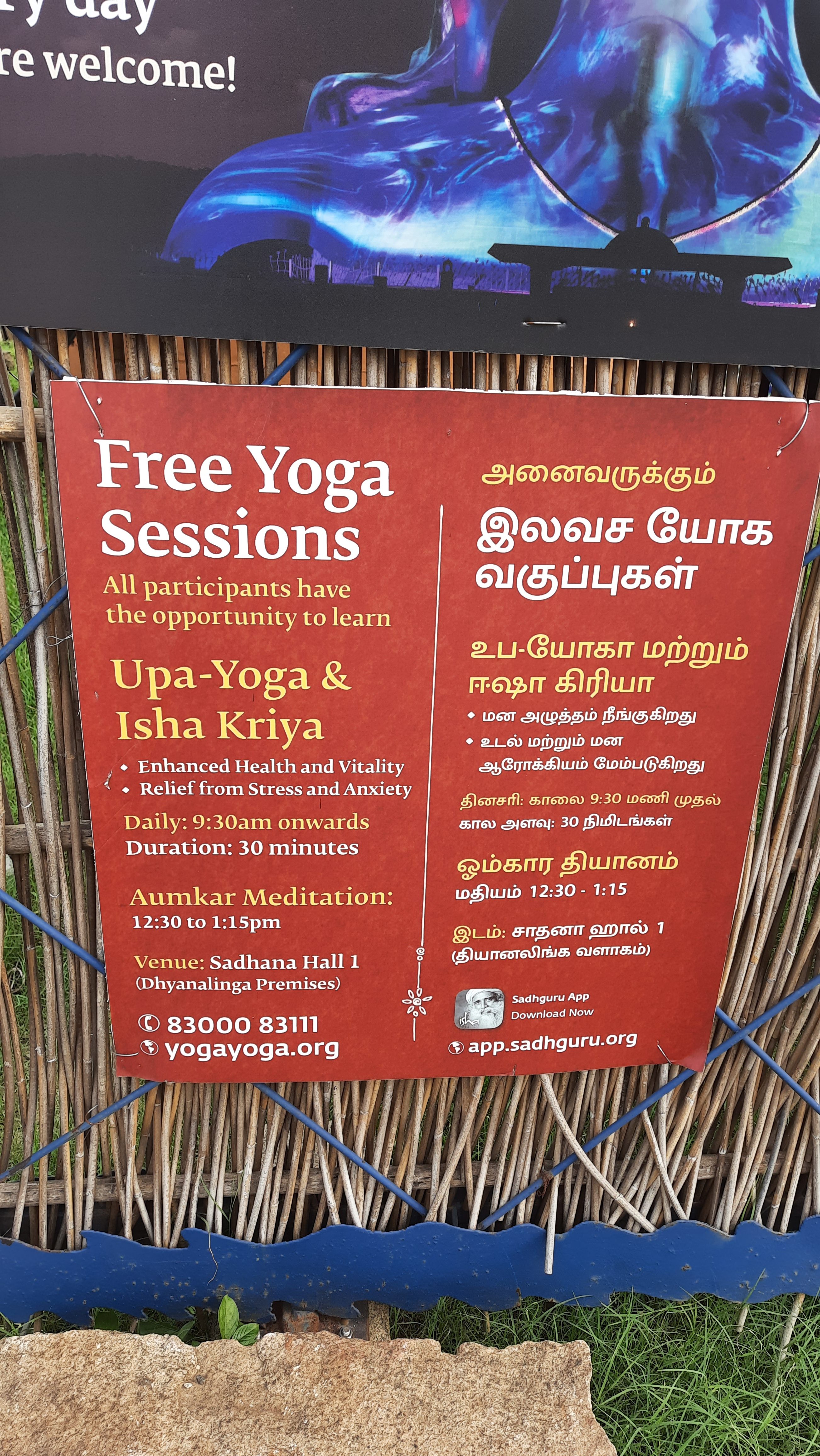 Free yoga sessions at Adi Yogi ashram