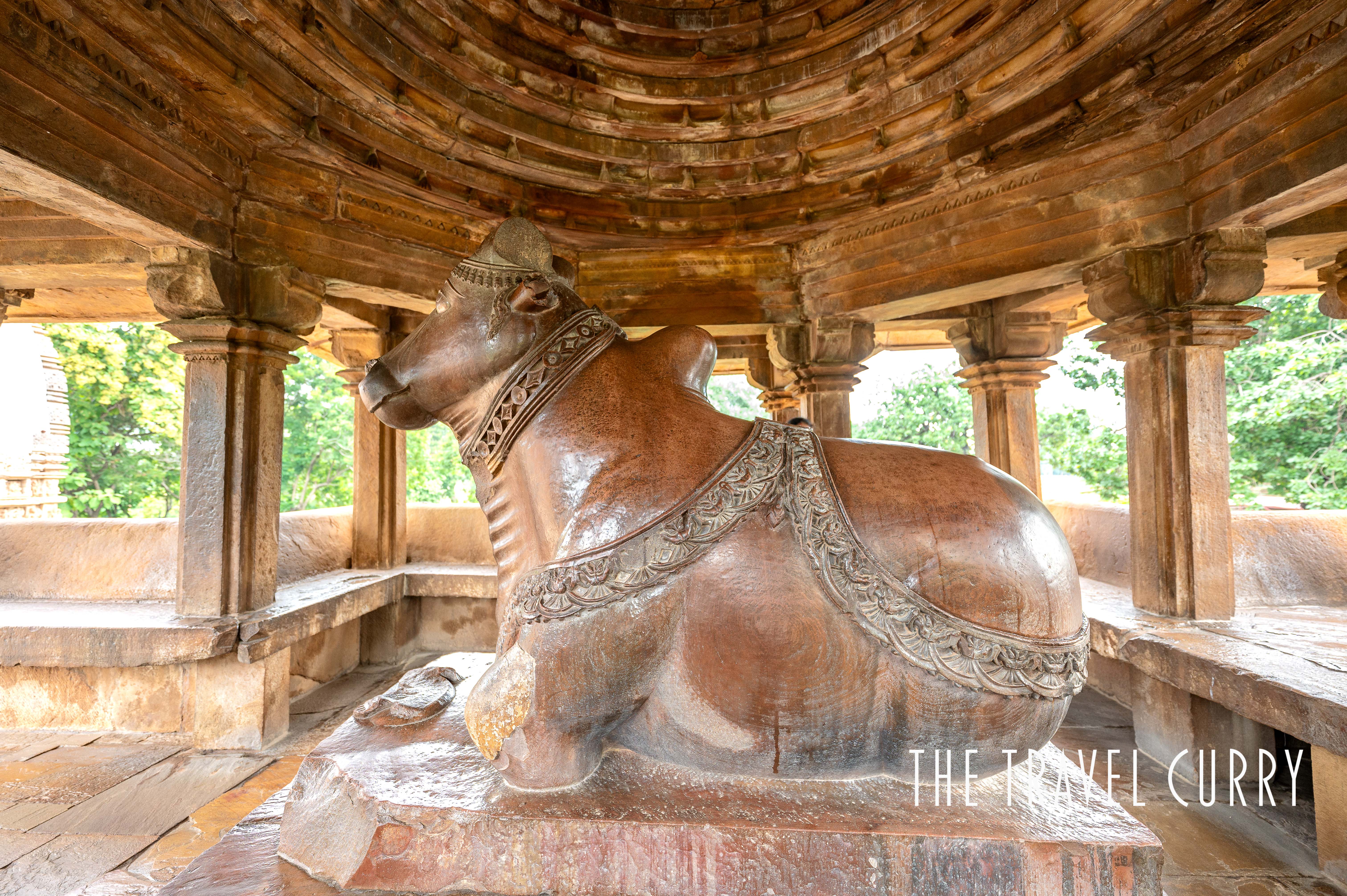 The Nandi shrine facing Vishvanath temple in Khajuraho