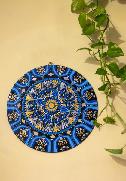Wooden Wall Plate in shades of blue and gold