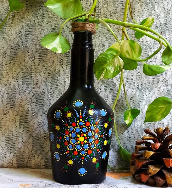 Dot Mandala Bottle in black for home decor