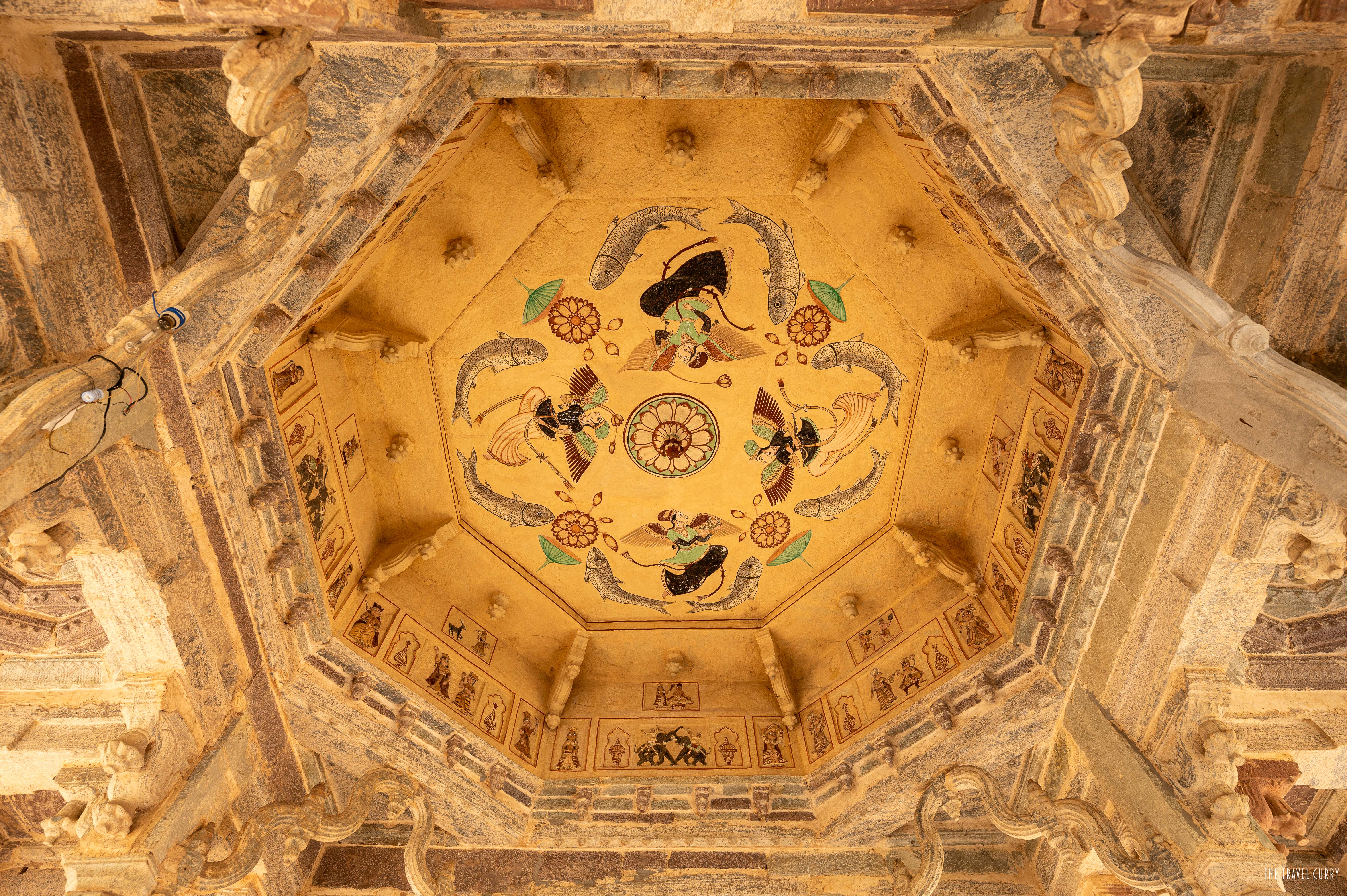 the painted celling of 84 pillared cenotaph bundi