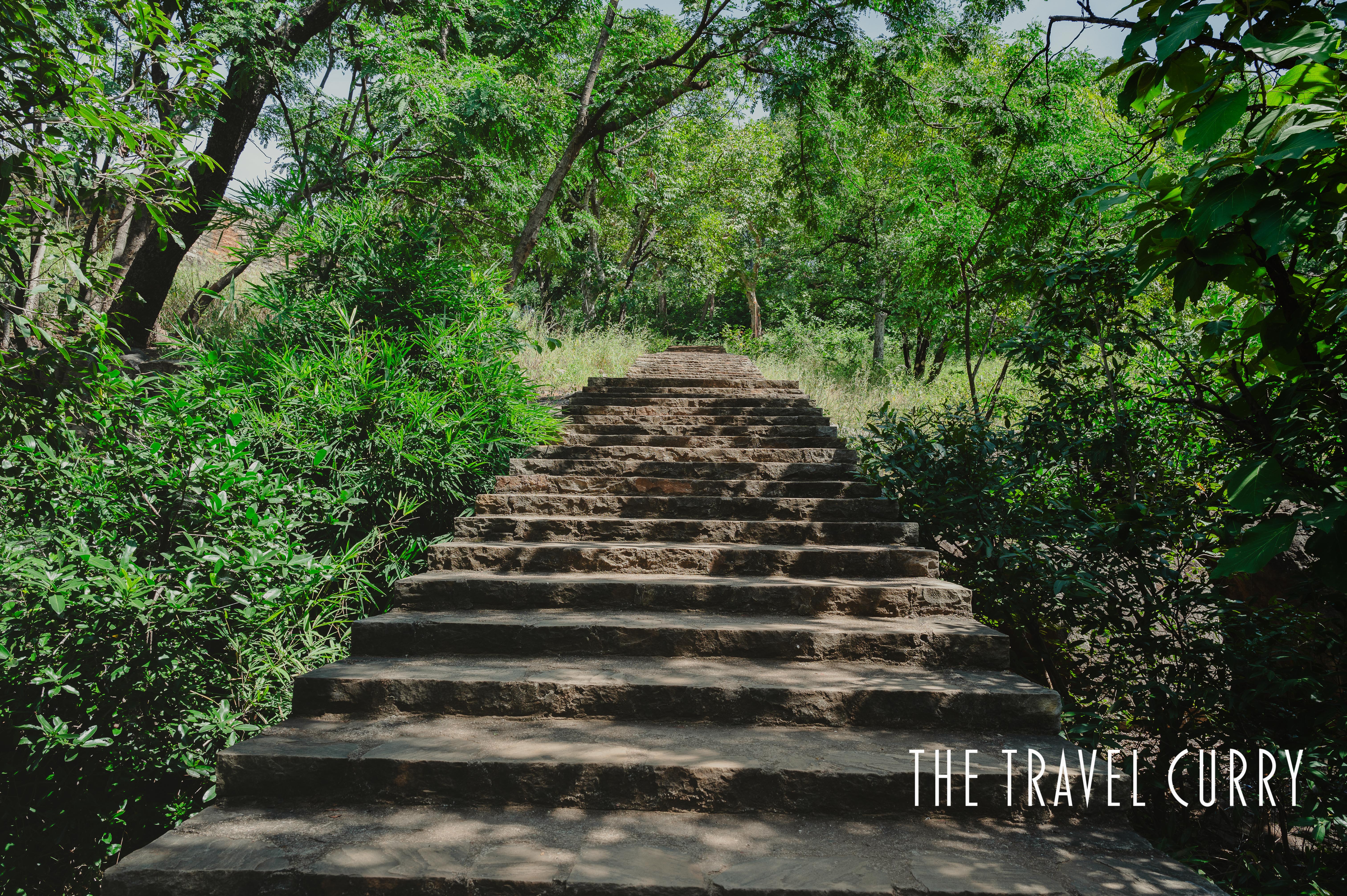 Stairs leading to pandav caves and falls